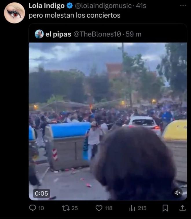 El comentario de Lola Índigo sobre el atropello en Cornellá (Captura de redes sociales)