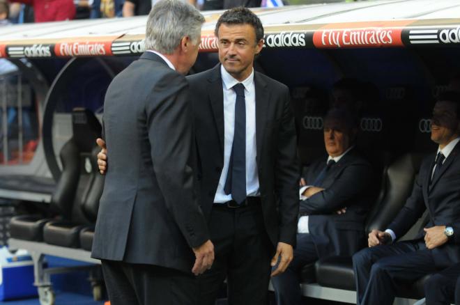 Carlo Ancelotti y Luis Enrique, en un partido entre Real Madrid y Barça en 2014 (Cordon Press)