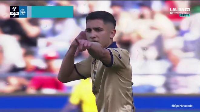 Yeremay Hernández celebra su gol en el Dépor-Granada.