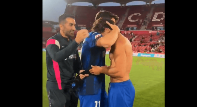 La emoción de Luis Milla tras la victoria del Getafe.