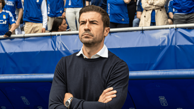 Gabi Fernández, en la previa del Oviedo-Zaragoza (Foto: LaLiga).