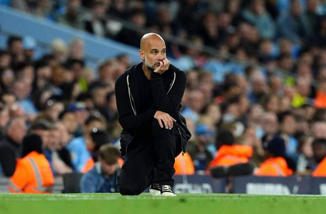 Pep Guardiola, en un partido del Manchester City (Foto: Cordon Press).