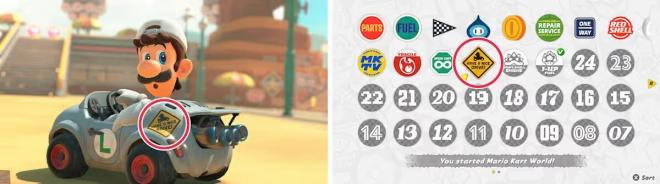 Los stickers coleccionables de Mario Kart World.