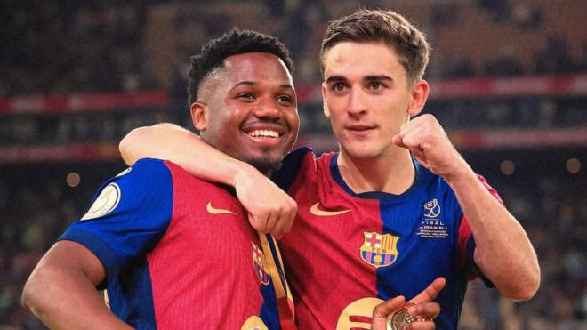 Ansu Fati y Pablo Gavi tras ganar la Copa del Rey (Instagram)
