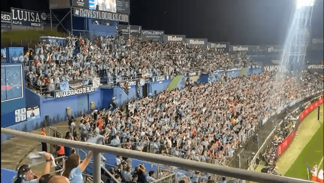 La afición del Celta, en el Coliseum de Getafe.