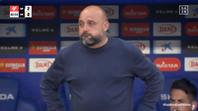 La lágrimas de Manolo González con el gol de Pere Milla en el Espanyol-Las Palmas.