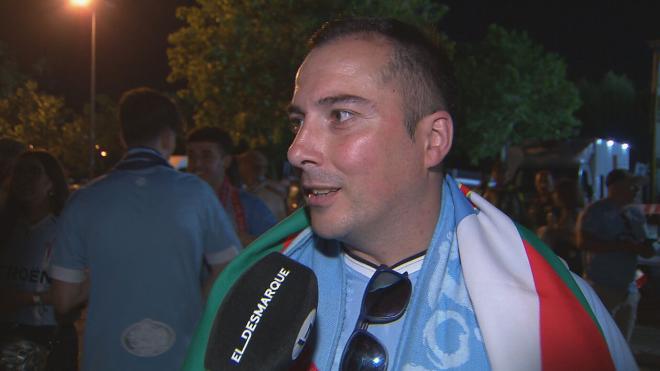 Un aficionado del Celta, tras clasificarse a Europa en el Coliseum.
