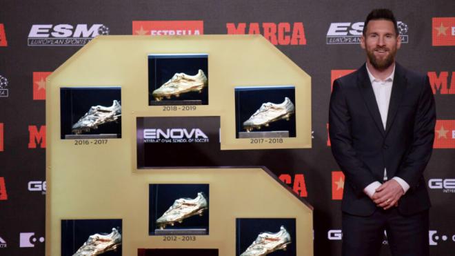 Leo Messi con sus seis Botas de Oro (Fuente: Cordon Press)