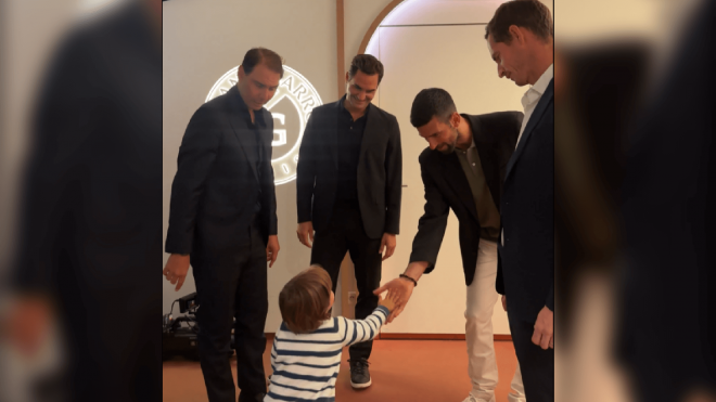 Federer, Djokovic y Murray conocen al hijo de Rafa Nadal en Roland Garros.