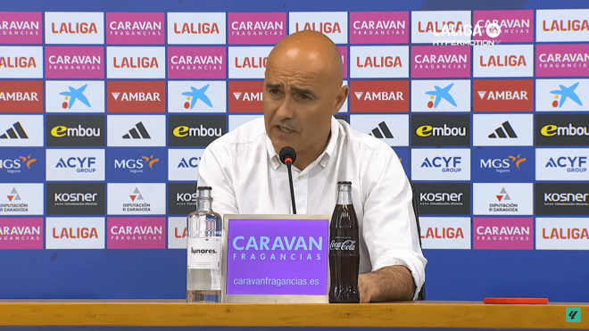 Óscar Gilsanz, en rueda de prensa tras el Real Zaragoza-Deportivo.