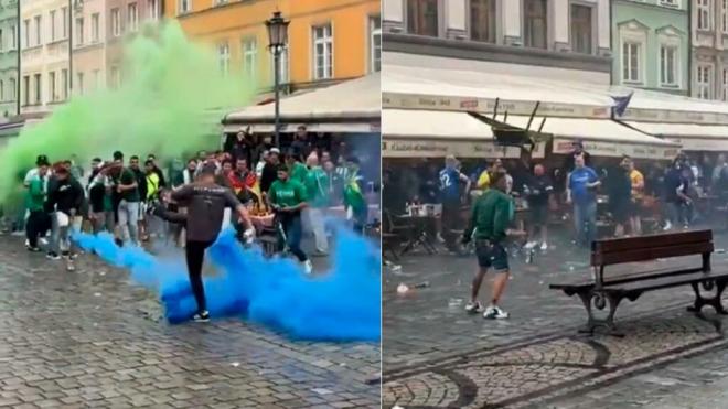 Batalla entre ultras de Betis y Chelsea en Breslavia.