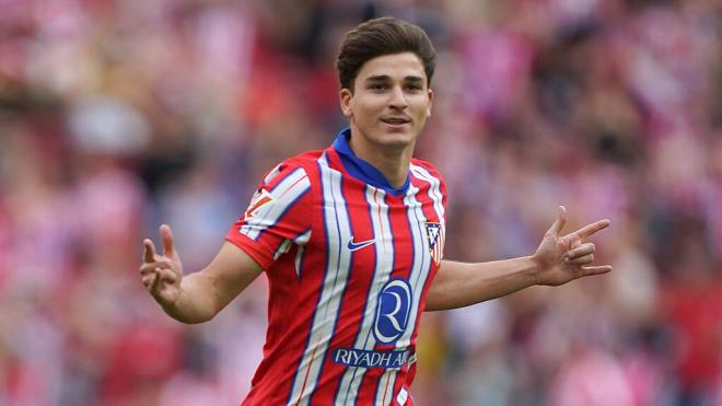 Julián Álvarez celebra un gol con el Atlético de Madrid (Cordon Press)