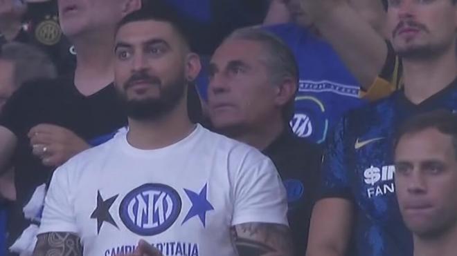 Sergio Scariolo quiso apoyar al Inter en la final de Champions (captura: Movistar+).