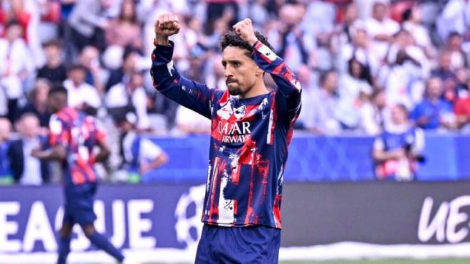 Marquinhos se dirige a la afición antes del PSG-Inter