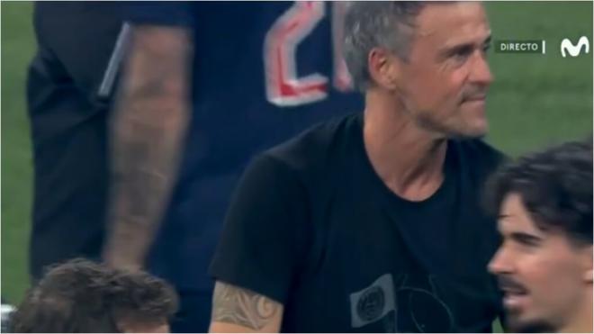 Luis Enrique y su camiseta recordando a su hija Xana (captura: Movistar+).