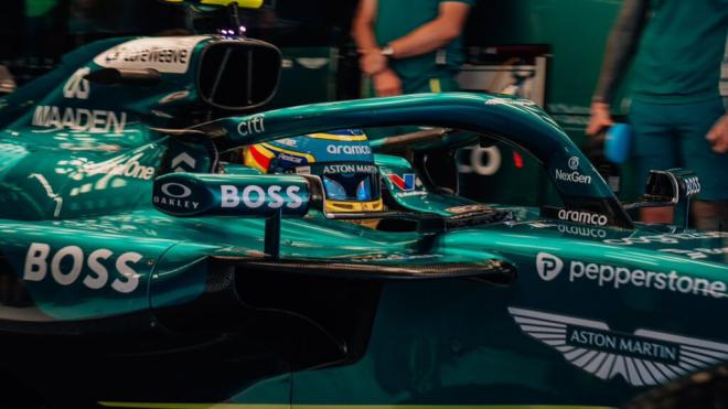 Fernando Alonso, durante el Gran Premio de España en Montmeló (Foto: Aston Martin).