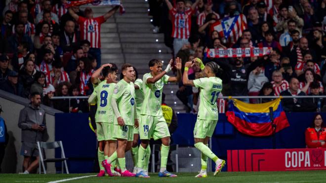 El Barça celebrando un gol en el Metropolitano (Cordon Press)