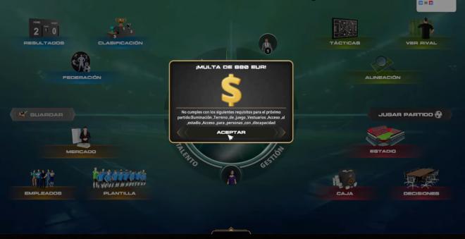 Uno de los menús de PC Fútbol 8 sacados del famoso gameplay de Eboke.