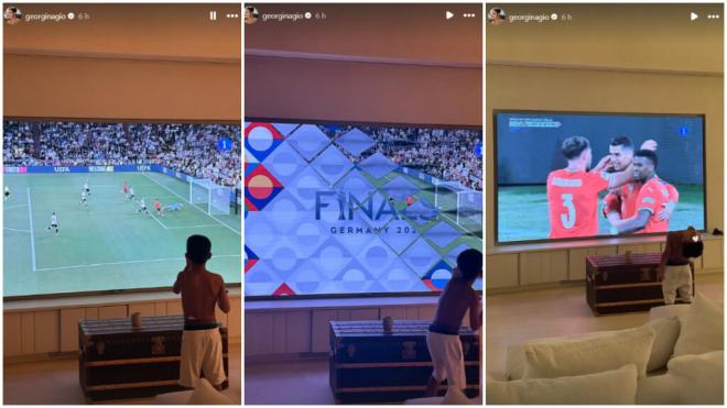 La celebración de Mateo del gol de Cristiano Ronaldo (Capturas de @georginagio)