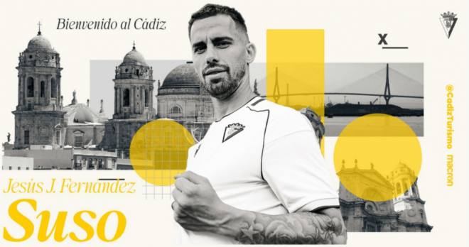 Suso posa con la camiseta amarilla. (Foto: Cádiz CF)
