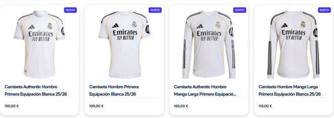 El precio de las nuevas camisetas del Real Madrid (Fuente: Real Madrid)
