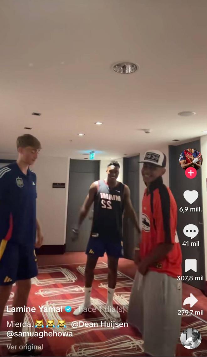 Baile de Lamine Yamal, Dean Huijsen y Samu Aghehowa en TikTok.