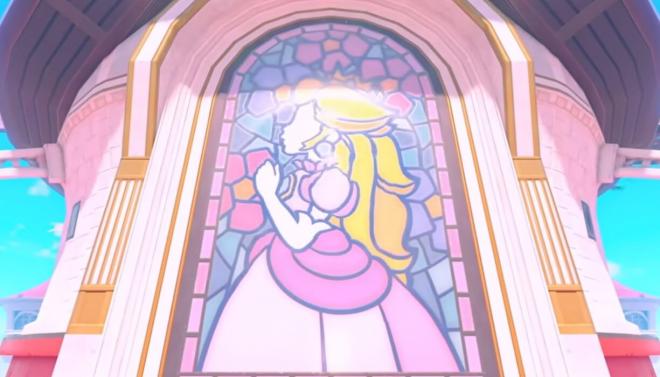 La vidriera de Peach representa el modo espejo de Mario Kart World.