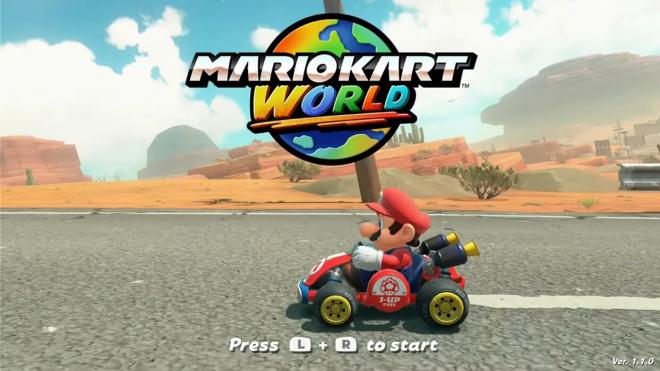 La pantalla de inicio de Mario Kart World, la lanzadera al mundo abierto.