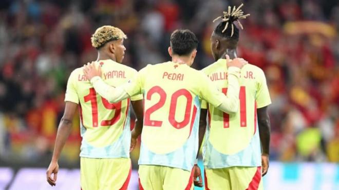 Lamine Yamal, Pedri y Nico Williams, en la final de la Nations League (Instagram)