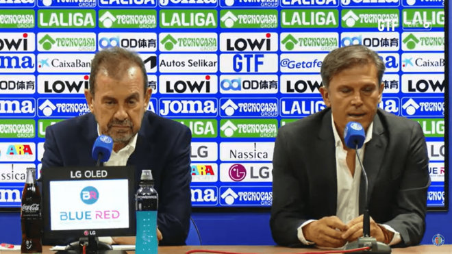 Rueda de prensa del Getafe con Ángel Torres y Toni Muñoz.