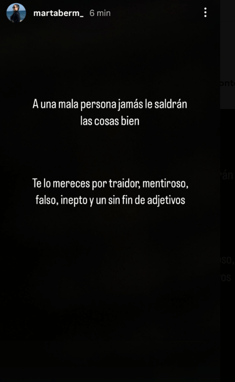 Storie de Marta Bermúdez, mujer de Javi Montero, en Instagram.