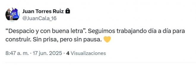 Mensaje de Juan Cala en redes sociales.