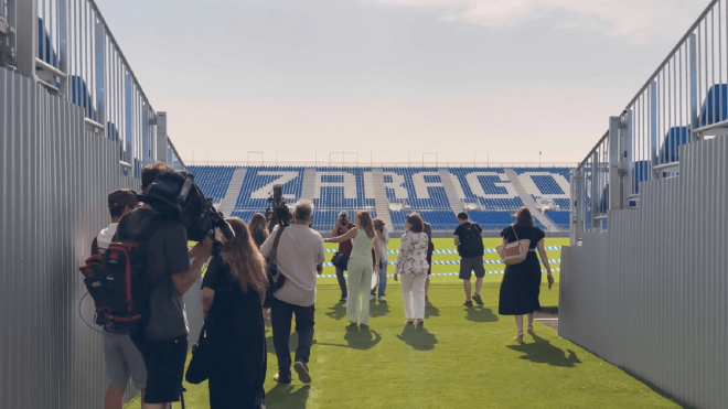 El acceso al nuevo estadio del Real Zaragoza desde el túnel de vestuarios.