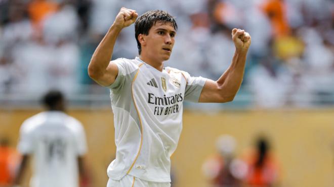 Gonzalo García, durante el partido del Real Madrid en el Mundialito (Foto: Real Madrid).