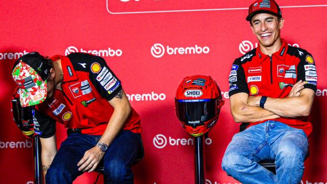 Pecco Bagnaia y Marc Márquez, en la rueda de prensa del GP de Italia (Foto: Ducati).