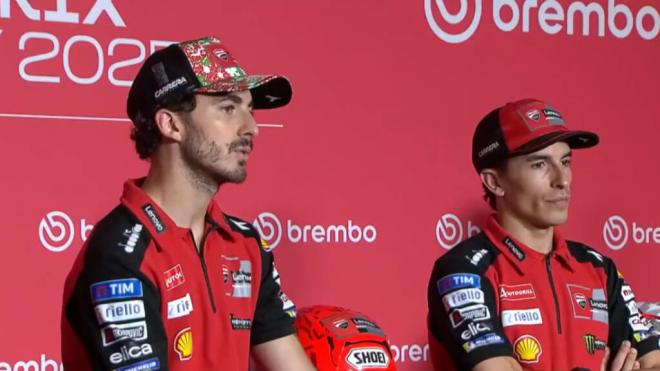 Pecco Bagnaia y Marc Márquez, en la rueda de prensa del GP de Italia (Foto: MotoGP).