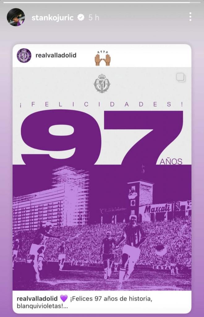 Stanko Juric felicita al Real Valladolid (Foto: Instagram).