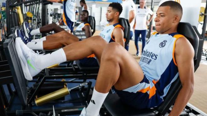Kylian Mbappé, durante un entrenamiento en el gimnasio (Foto: Real Madrid)