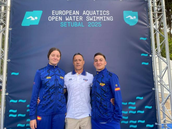 Yerai Amado (a la derecha), durante el Europeo de aguas abiertas de Setúbal (Portugal).