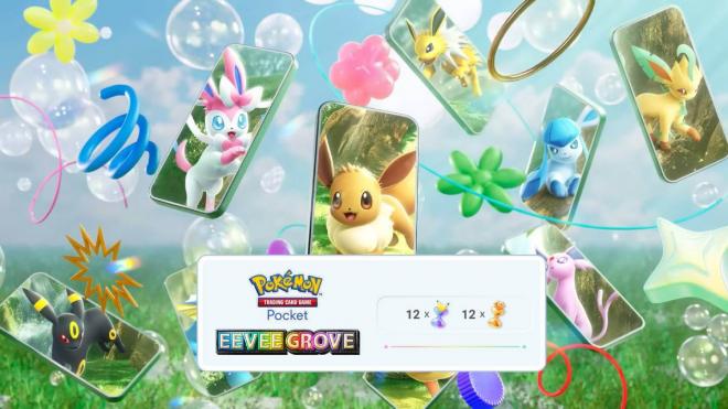 Relojes de arena gratis con los drops de Twitch de la Arboleda de Eevee en Pokémkon Pocket