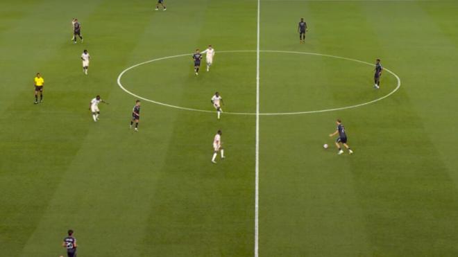 Tchoaumeni, tercer central contra el Salzburgo (Captura de 'DAZN')