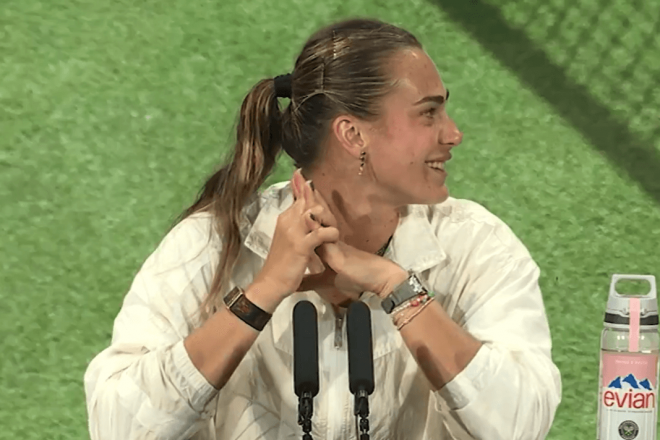 Sabalenka, en rueda de prensa de Wimbledon.