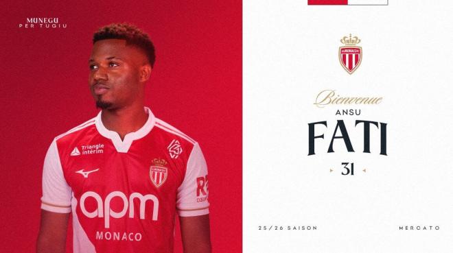 La imagen con la que el Mónaco hace oficial la cesión de Ansu Fati (asmonaco.com)