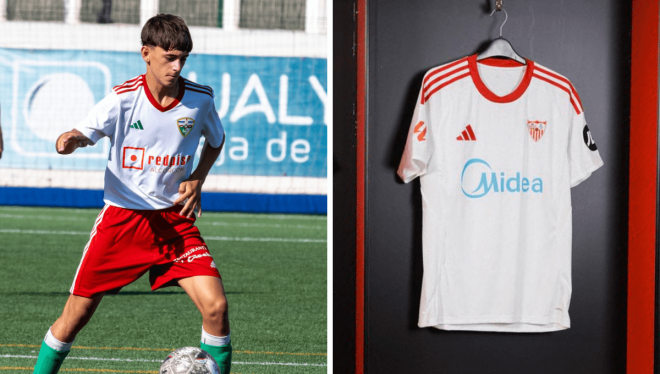 La comparación entre camisetas del Trival Valderas y el Sevilla FC.