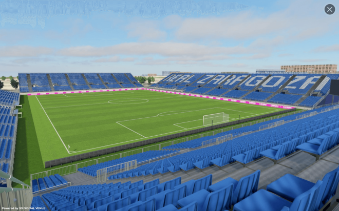 Ibercaja Estadio, el recinto modular donde jugará el Real Zaragoza.
