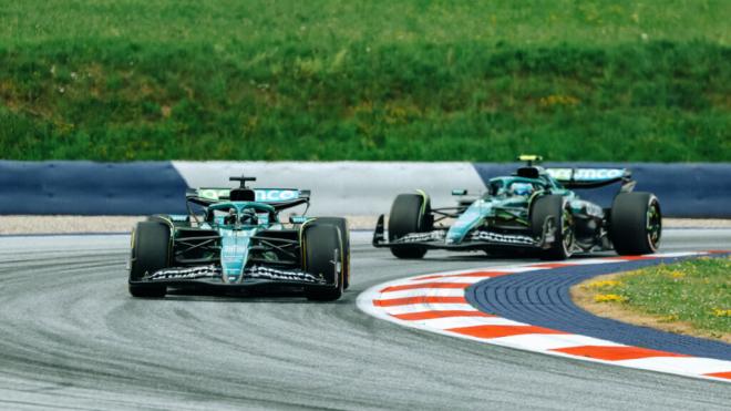 Lance Stroll y Fernando Alonso, en el GP de Austria (Foto: Aston Martin).