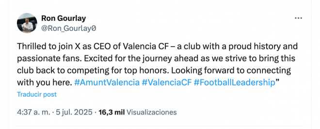 El tuit de Ron Gourlay