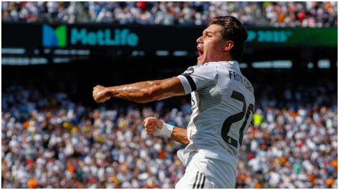Fran García celebrando su gol. (@realmadrid)