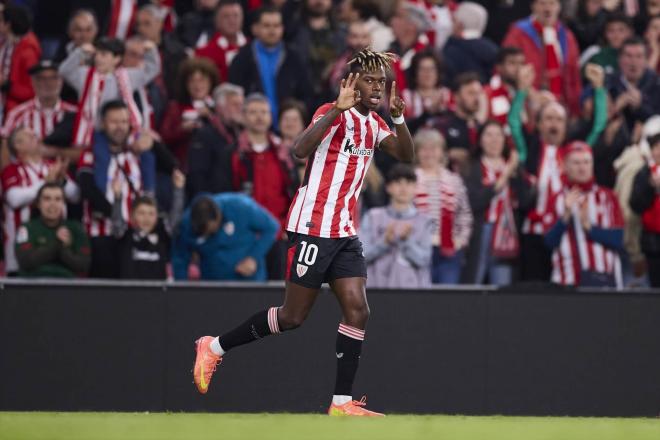 Nico Williams celebra un gol con el Athletic en San Mamés (Foto: Europa Press).