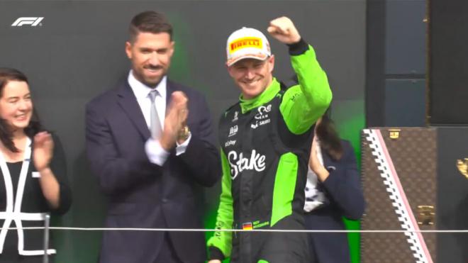 Nico Hülkemberg, en el podio del Gran Premio de Silverstone (Foto: F1).